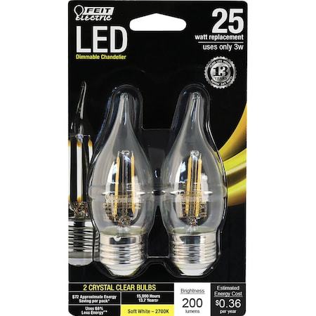 FEIT ELECTRIC LED CA10 E26 SW 25W 2PK BPEFC25927CAFL2